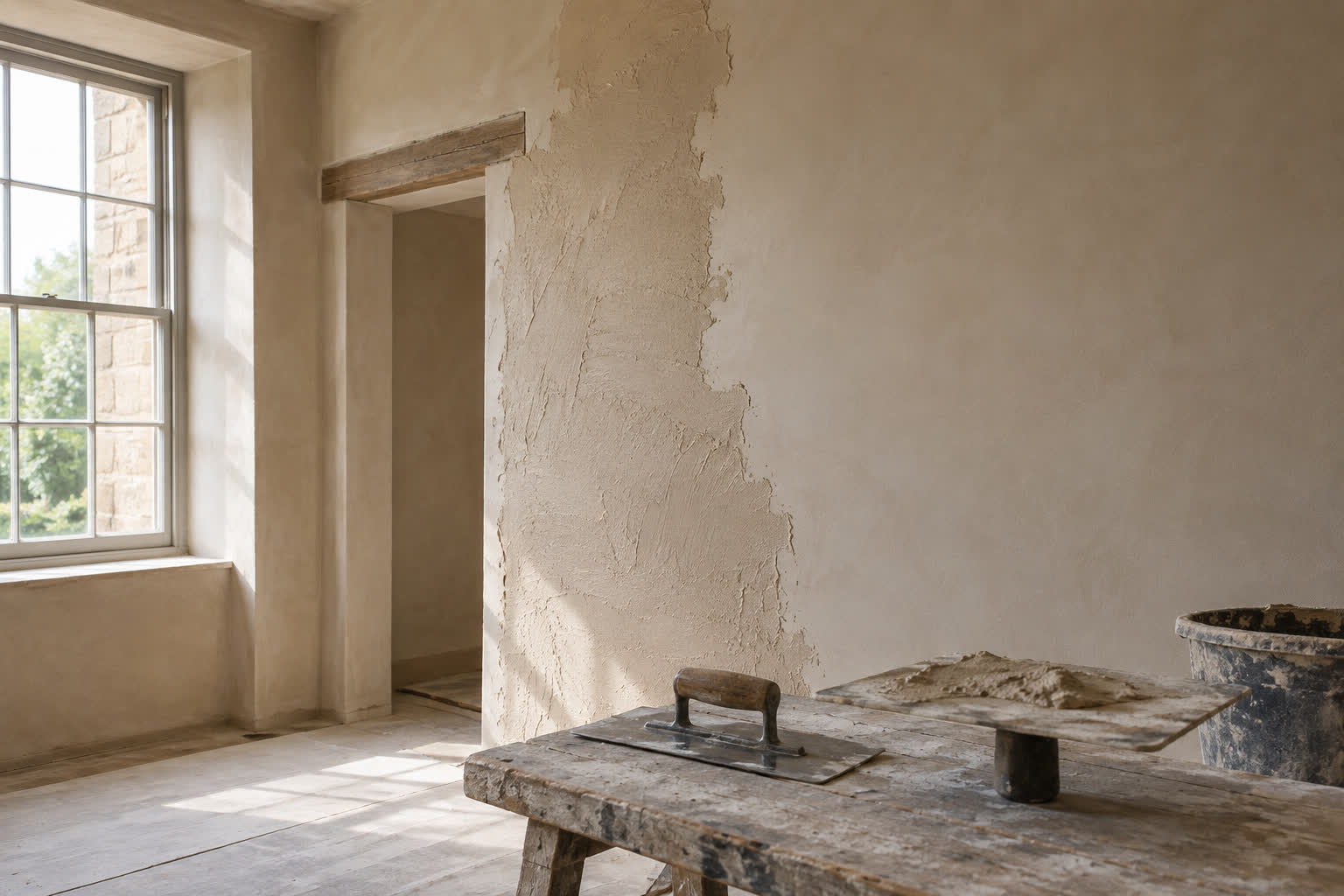 Decorative plaster applied by artisan hands — textures and finishes that carry centuries of craft tradition.